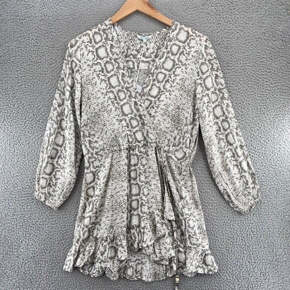 Blue Island Dress Womens Small Gray Snakeskin Fit & Flare Mini Ruffle Cover Up - Picture 1 of 11